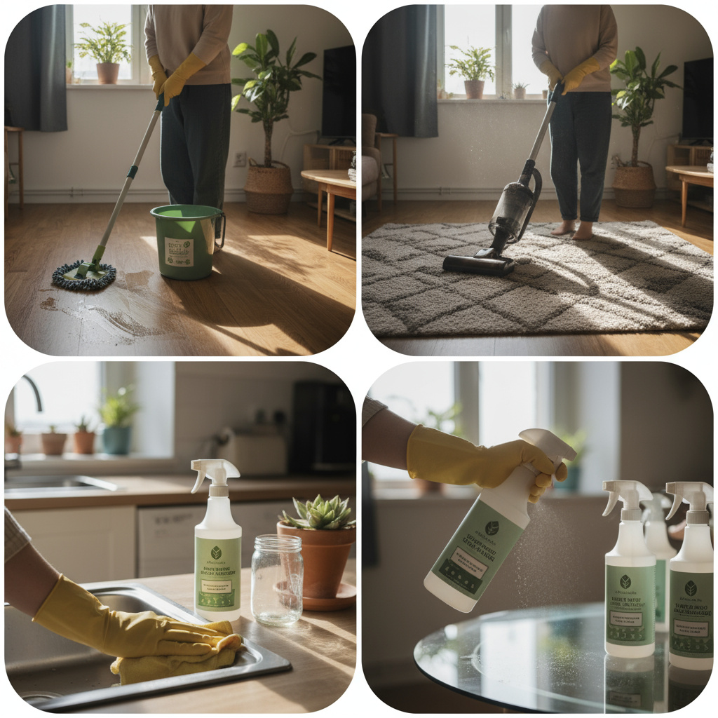 Collage typischer Reinigungsarbeiten